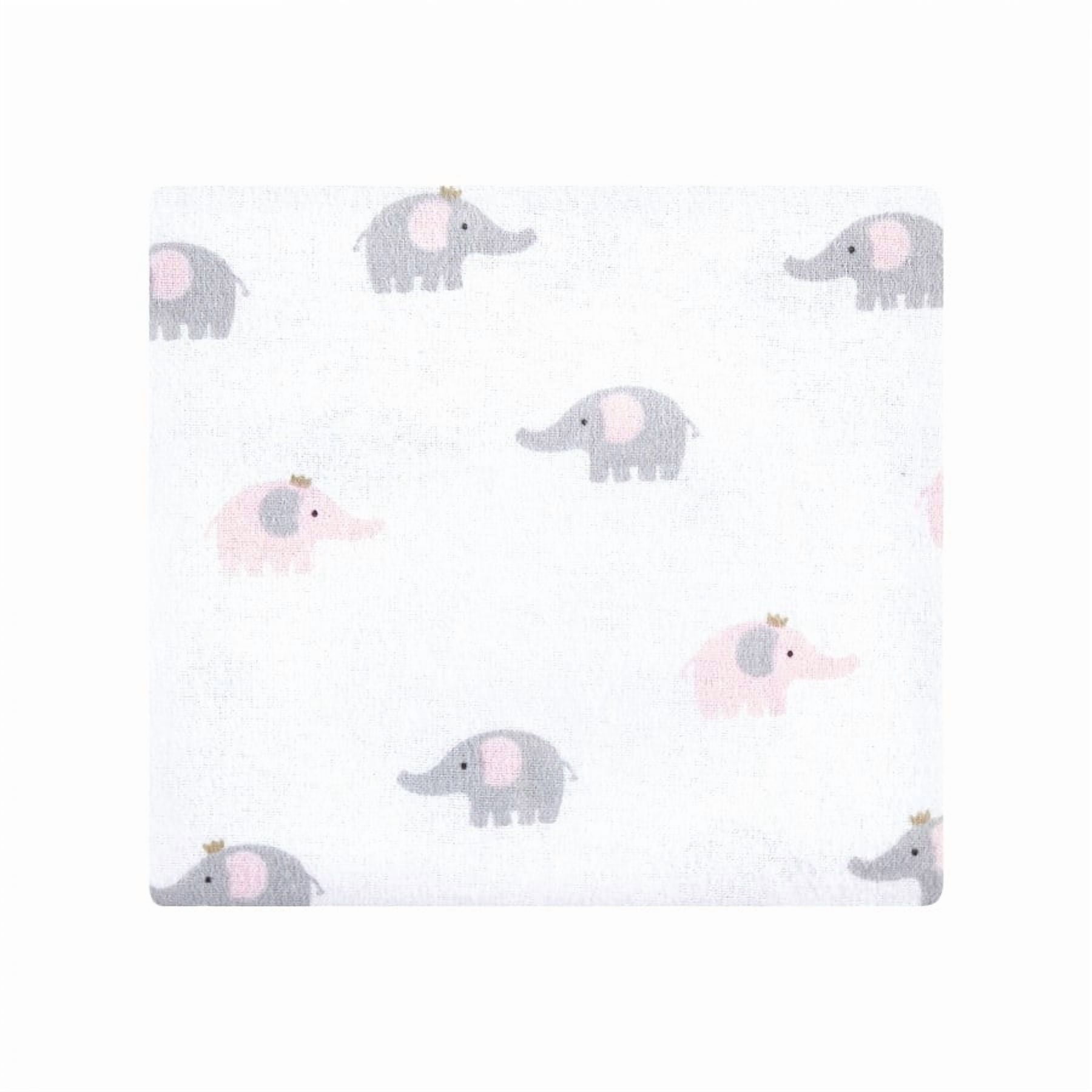 Hudson Baby Infant Girl Cotton Flannel Receiving Blankets Bundle, Pink Gray Elephant, One Size