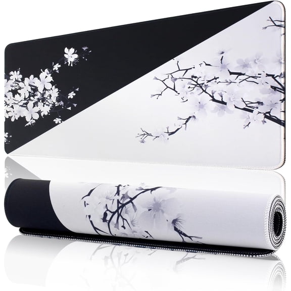 11.8x31.5 Inches Large Japanese Cherry Tree Gaming Mouse Pad Mat with Stitched Edge Non-Slip Rubber Base Resilient for Office Computers Laptop Table Desk Mouse Pads Mats Accessories (X-Large)