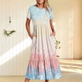 thumbnail image 1 of Puntoco Vestido Midi De Moda Para Mujer Vestido Con Cuello Redondo Y Manga Corta Con Dos Bolsillos En Capas Con Estampado Degradado Tie Dye Beige Xxl,Regalos Para Mujer Joven, 1 of 6