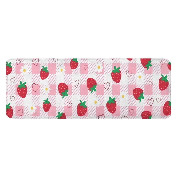 Strawberry Plants Fruit Heart Daisy Checkered Kitchen Rug Mat,Kitchen Runner Rugs Non Skid Washable,Decorative Kitchen Floor Mats for Kitchen,Sink,Laundry,17"x47.2"