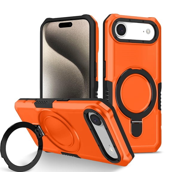 3-in-1 [Magnetic Kickstand Ring Holder] for iPhone Air Case with Stand Ring Holder,Compatible with MagSafe, Military Shockproof Kickstand Case iPhone Air Cover,Orange