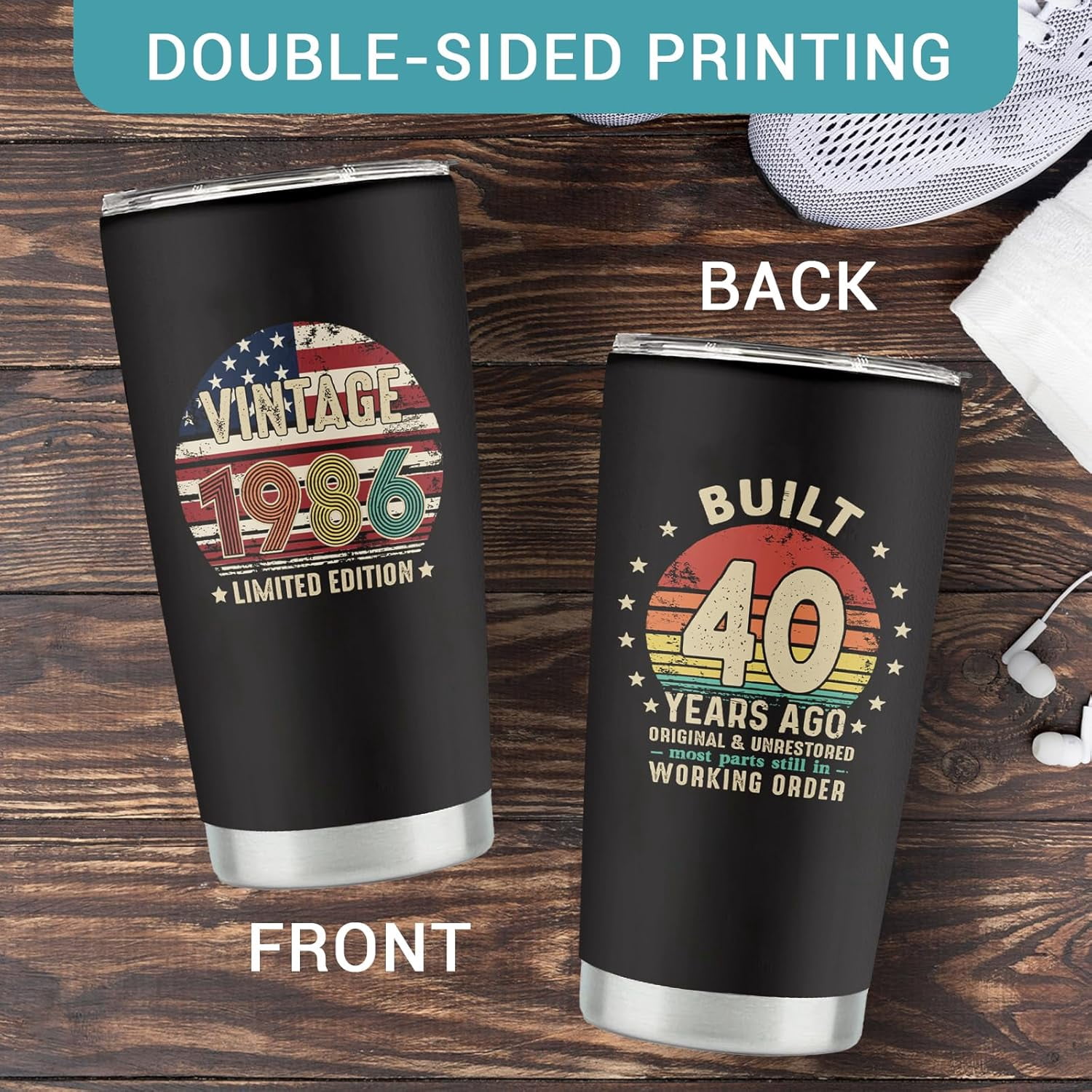 40th Birthday Gifts Women Men - Vintage 1986 Tumbler 20 Oz - 40th Birthday Decorations for Him Her - 40 Year Old Gifts for Mom, Dad, Wife, Husband