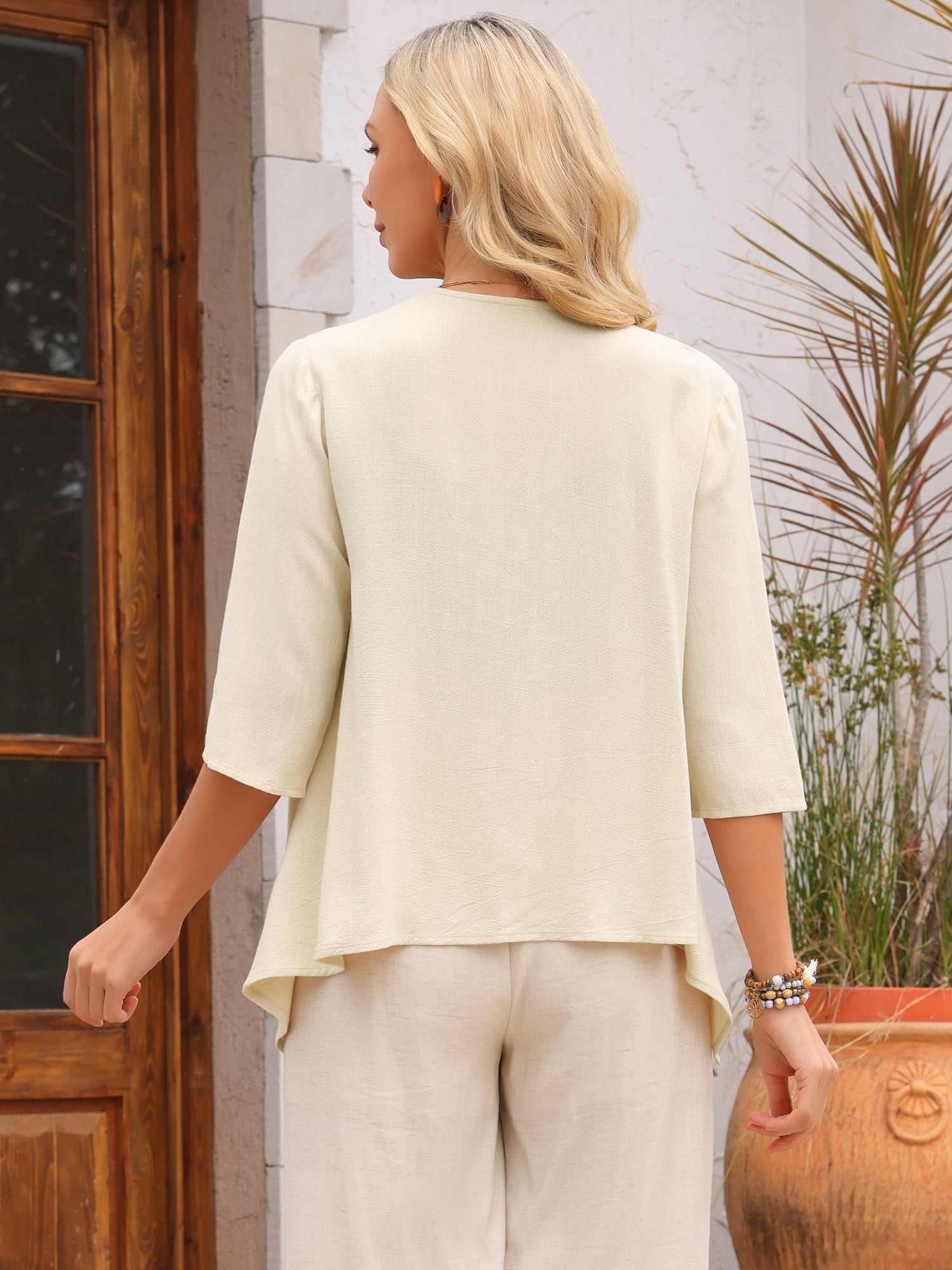 DARING DIVA Women's 3/4 Sleeve Open Front Loose Cover Ups Lightweight Shrug L Beige