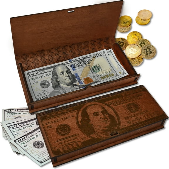Money Gift Boxes for Cash Birthday - Wooden Box Money Holder Gift, One Hundred Dollar Engraved Wood Present Box for Wedding, Unique Money Gift Boxes for Cash Christmas, Anniversary, Graduation