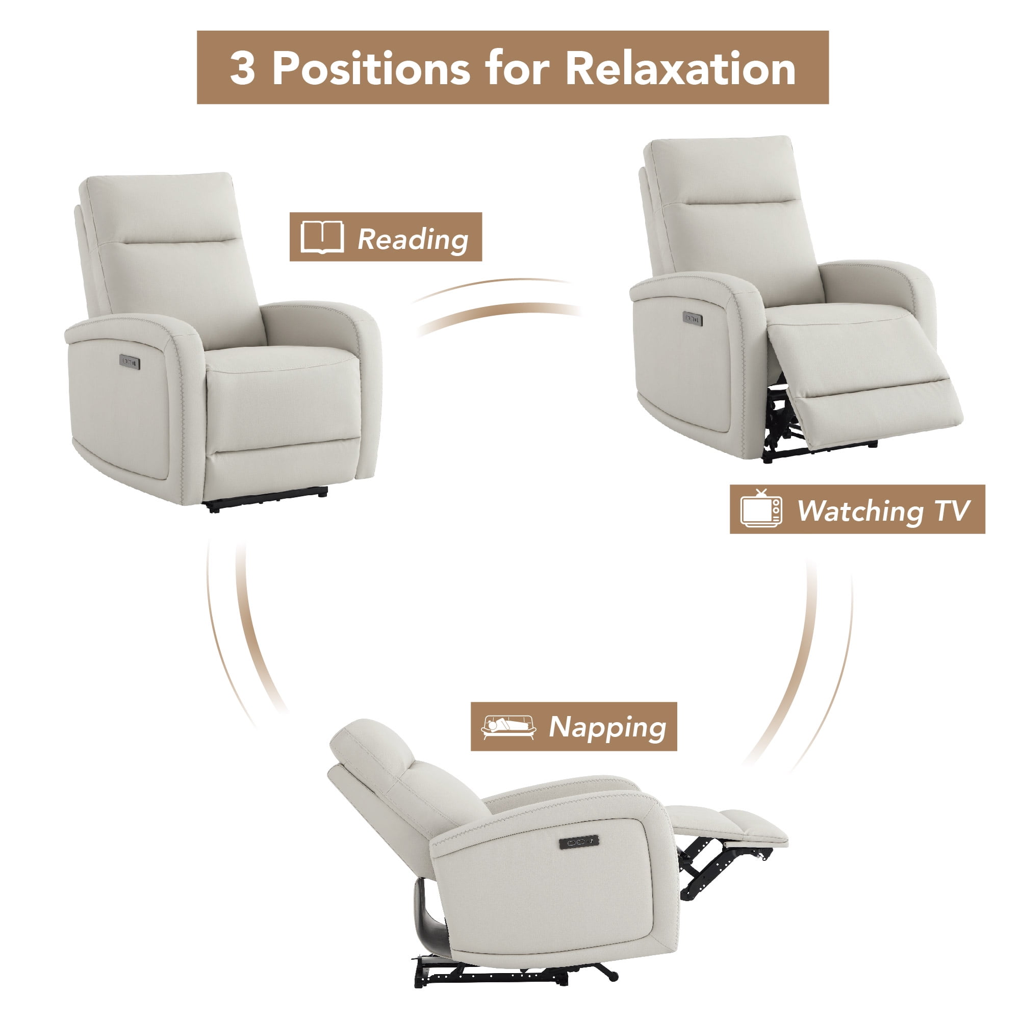 CHITA Electric Power Recliner, Zero Wall Hugger Recliners RV Recliners for Small Space Living Room, Faux Leather Single Sofa Chair with Adjustable Headrest USB&Type-C Charge