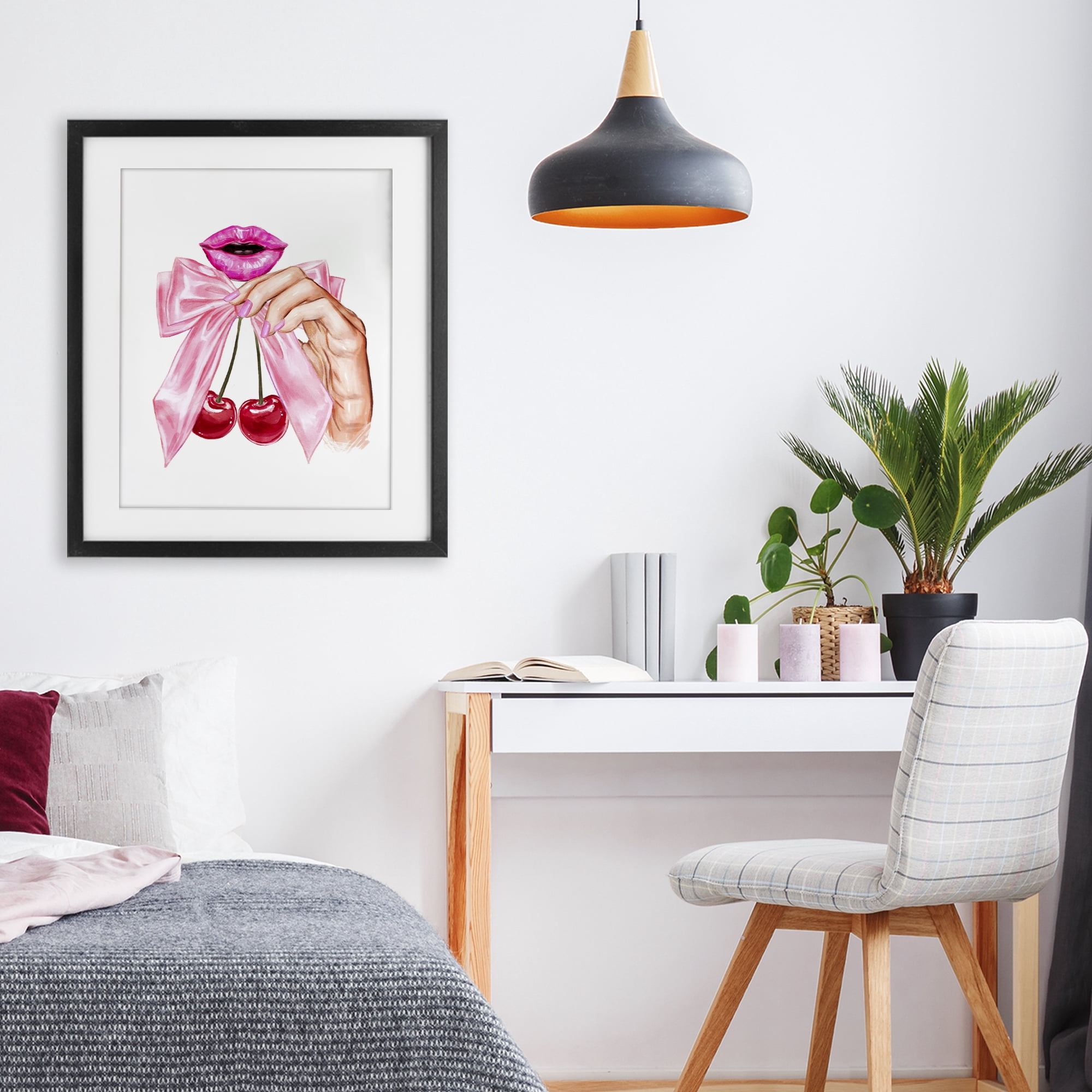 Stupell Industries Lips & Feminine Cherries Black Framed Print Under Glass, design by Ziwei Li