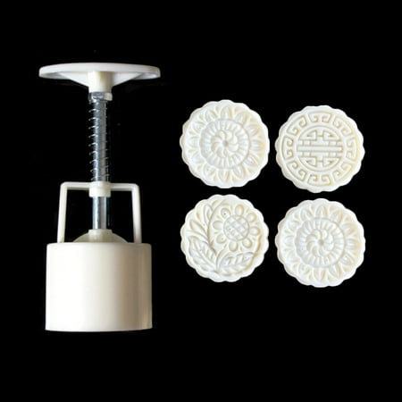 

4pcs 3D Flower Stamps Moon Cake Decor Mould Barrel Round Mooncake Mold 125g Past