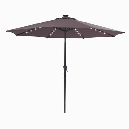 New for Garden! 9Ft Patio Umbrella Outdoor Solar Powered LED Lighted Umbrella With Tilt And Crank  Heavy Duty Patio Hanging Umbrella for Market Garden Deck Pool Backyard Patio