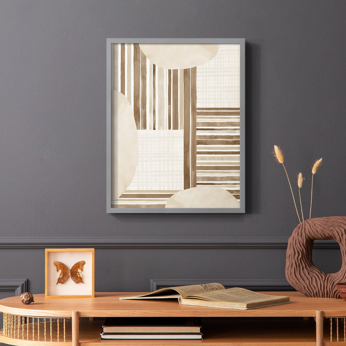 Neutral Stripes in Gray Solid Wood 22 x 28 Framed Print