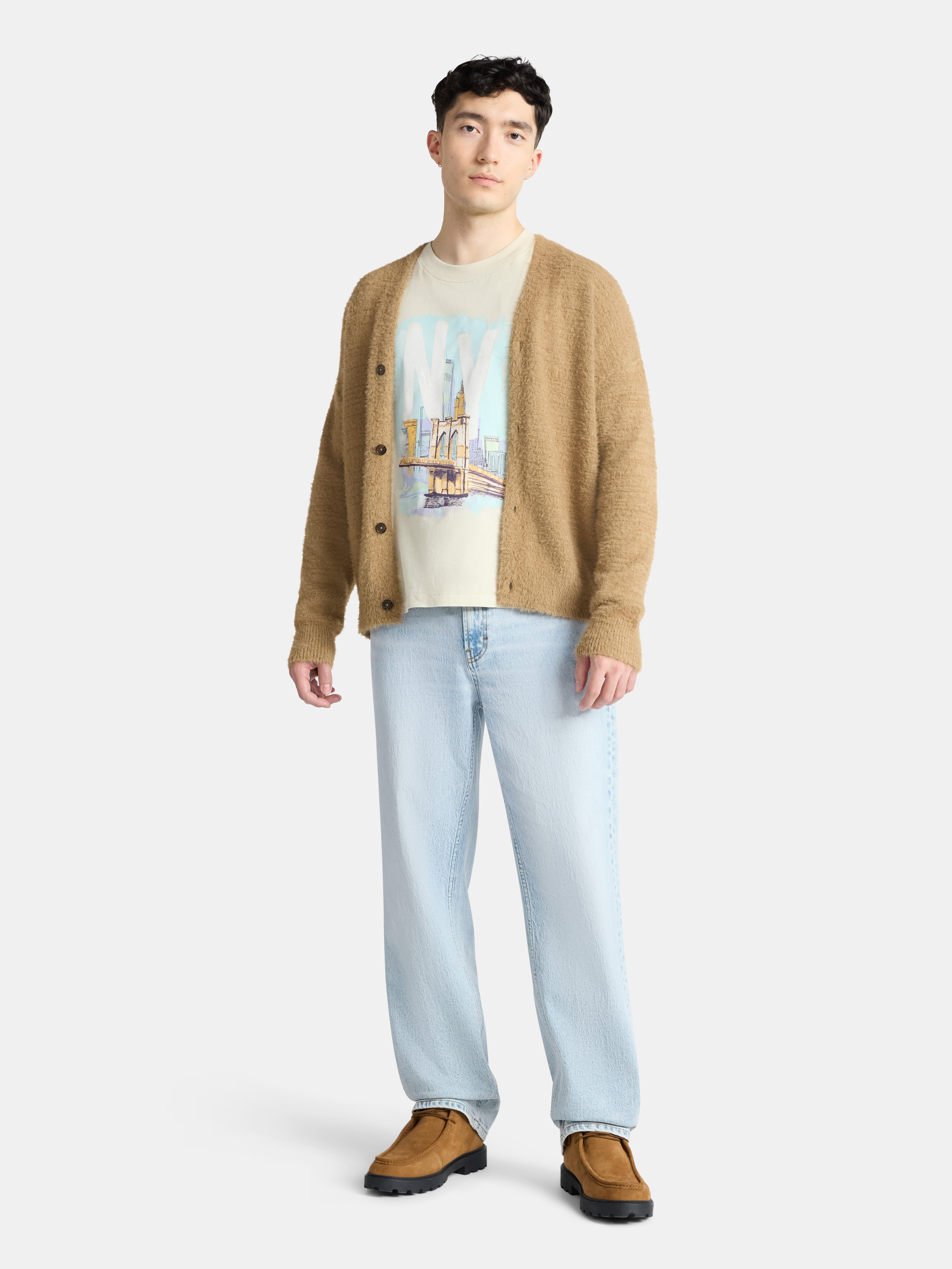 No Boundaries Oversized Boxy Fit Cropped Length New York City Graphic Tee Shirt, Men's & Big Men's, XS-5XL