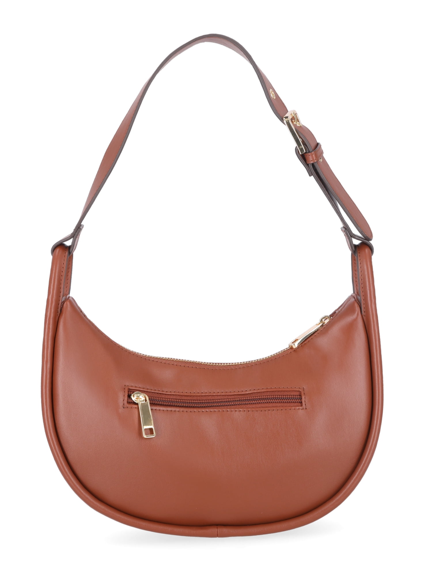 Time and Tru Women's Faux Leather Griffin Crescent Handbag, Cognac