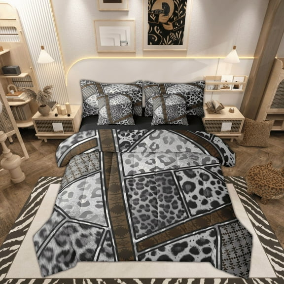 Manfei Fashion Leopard Print Twin Bedding Sets 7-Piece, Cheetah Animal Bedding Comforter Set, Teen Kid Adult Female Reversible Sheet Sets, Ultra Soft Home Decor
