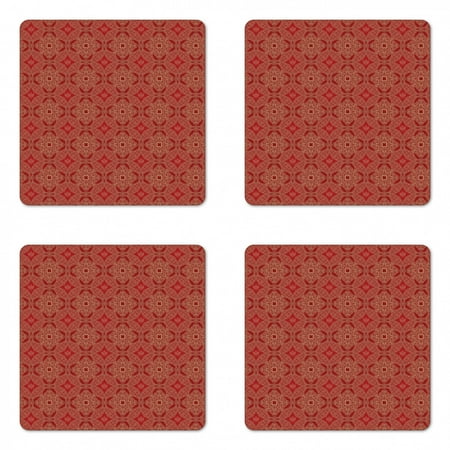 

Oriental Coaster Set of 4 Continuous Pattern with Repeating Floral Motifs Square Hardboard Gloss Coasters Standard Size Vermilion Camel and Tan by Ambesonne