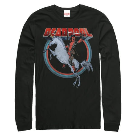 Long Sleeve Riding Shirt - Marvel Men's Deadpool Rides Unicorn Long Sleeve T-Shirt