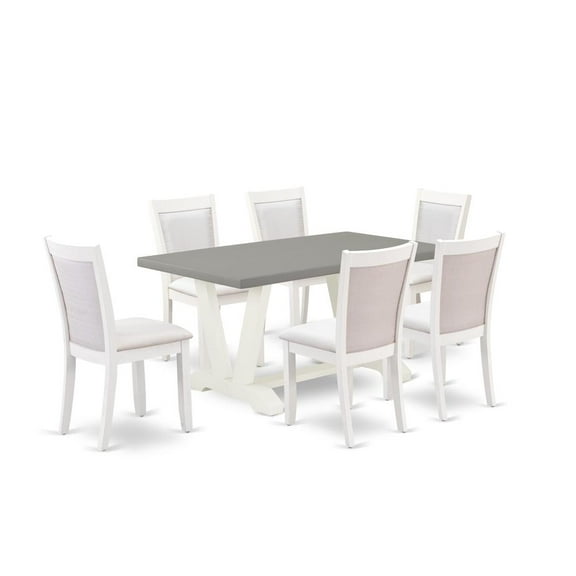 East West Furniture 7-Piece Dining Table Set Includes a Rectangular Dining Table and 6 Cream Linen Fabric Kitchen Chairs with Stylish Back - Wire Brushed Linen White Finish