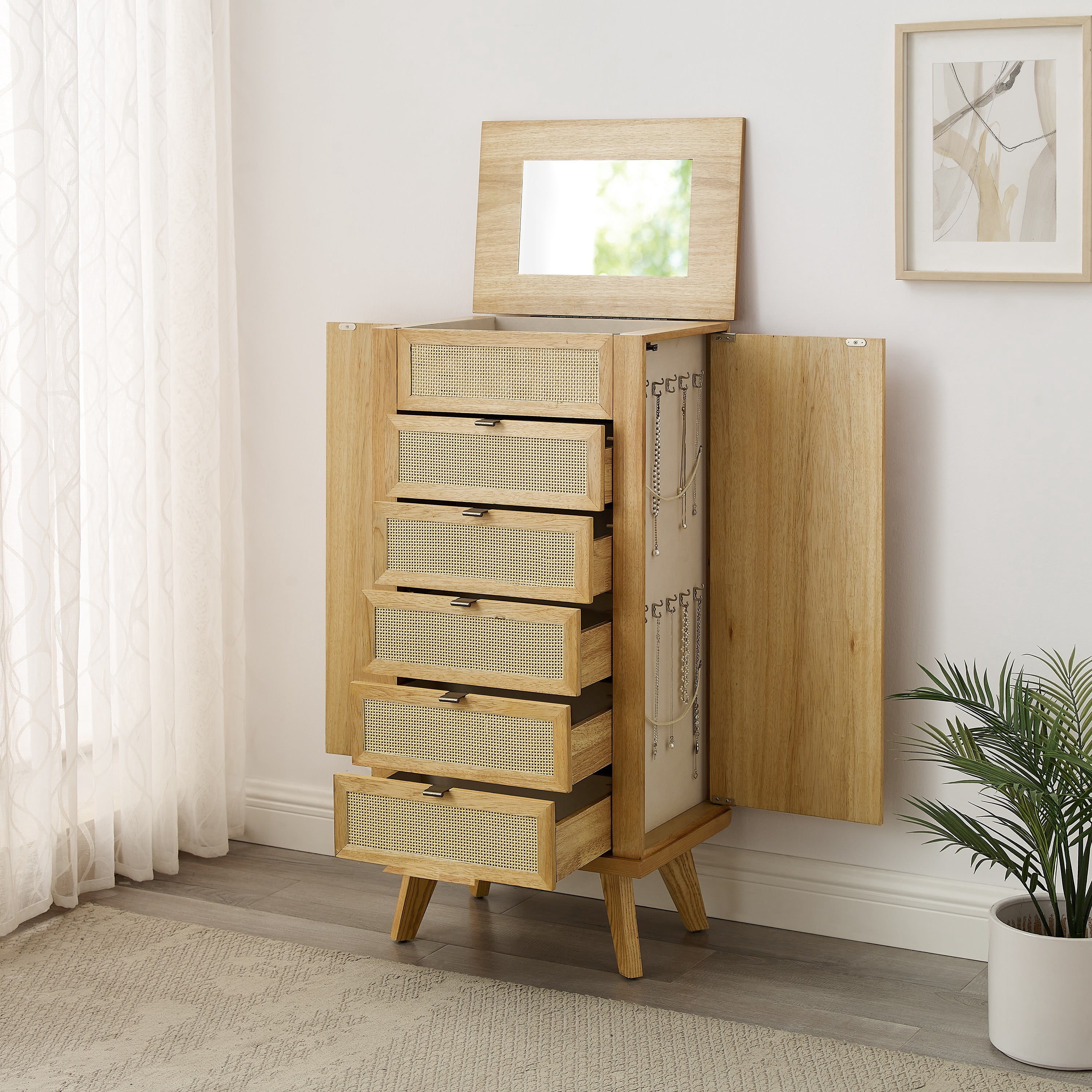 Powell Beelner Cane Jewelry Armoire, Natural