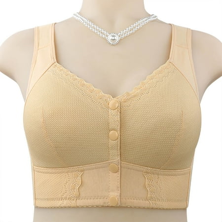 Texiao Moona Bra for Senior Front Closure Breathable Bra for Seniors Wirefree Bras for Older Women  Nylon Spandex Plus Size Underwear For Women  Beige Womens Underwear Cotton