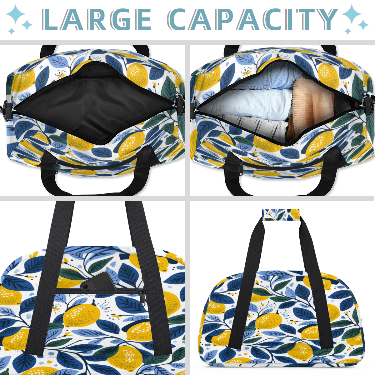 Herdesigns Lemon Sports Duffle Bag for Women & Men, Lemon Gym Bag Dance Bag Overnight Bag Carry On Weekender Travel Bag