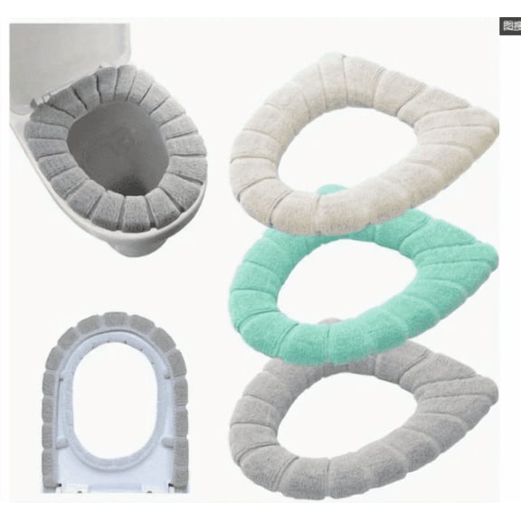 Bathroom Soft Thicker Warmer Stretchable Washable Cloth Toilet Seat Cover Pads 3PCS