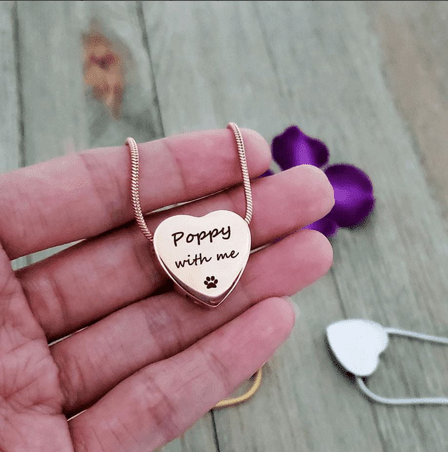 Custom Engraving Memorial Necklace, Personalized Jewelry Text and Icon Engraving, Ashes Holder Customer Keepsake Necklace, with Filling Kit and Velvet Box [Rose Gold, Text and Icon]