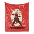 thumbnail image 1 of Samurai Soft Flannel Fleece Throw Blanket, Oriental with Circular Motif Background Traditional Japanese, Cozy Plush for Indoor and Outdoor Use, 60" x 80", Dark Coral Brown Cream, by Ambesonne, 1 of 6