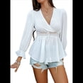thumbnail image 2 of Blusa Cruzada con Cuello en V y Mangas Largas Abullonadas para Mujer, Camiseta Informal con Dobladillo con Volantes para y Verano. XL, 2 of 10