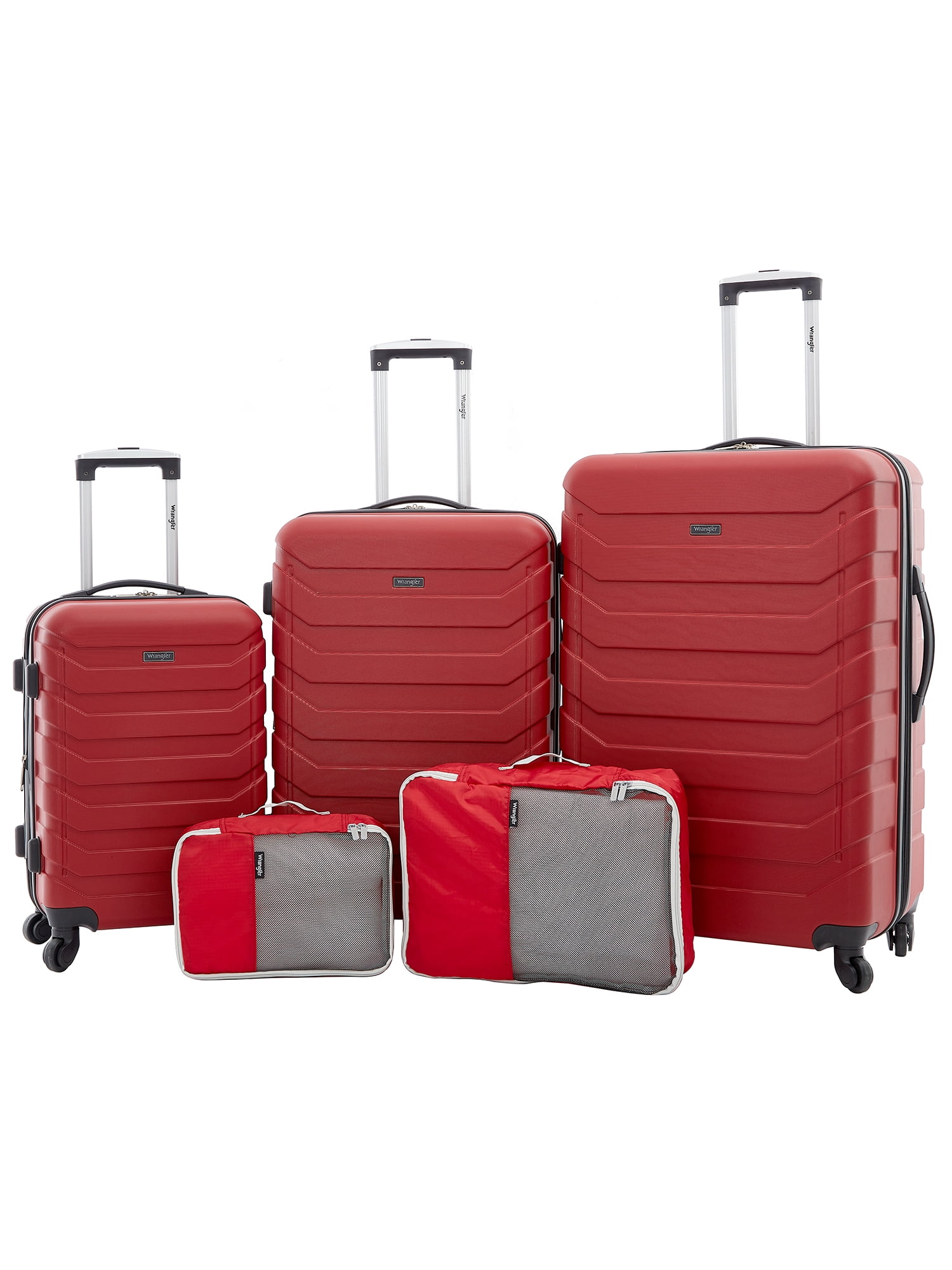 Wrangler 5 Piece Rolling Hardside Luggage Set, Red