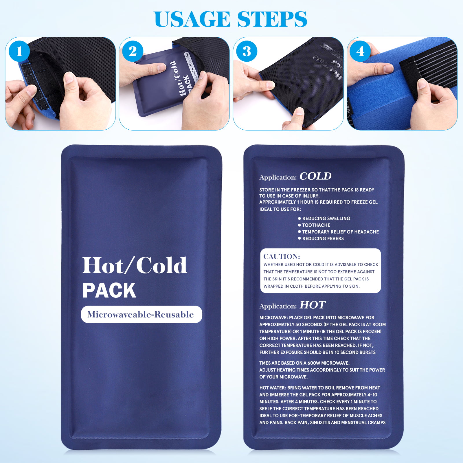 Icewraps 3x5 Gel Pack Reusable Hot or Cold Ice Packs 6 Pack Blue