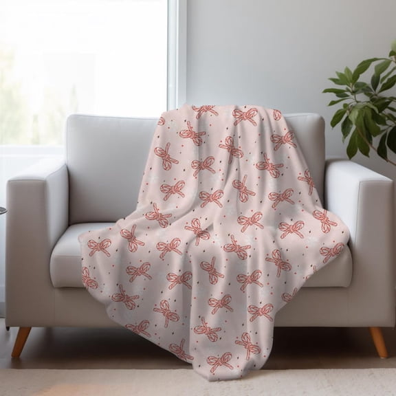 Pink Christmas Blanket Candy Cane Bows, Holiday Throw, Plush Blanket Cozy Christmas Throw Winter Holiday Blanket Gift Christmas Gift for Her