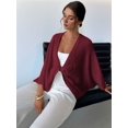 thumbnail image 2 of Women'S Twist Front Cropped Crochet Sweater Asymmetrical V Neck Oversized Bat Wing Pullover Knit Tops Wine Red M, 2 of 8