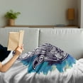 thumbnail image 3 of Evil Eye Soft Flannel Fleece Throw Blanket, Hamsa on Watercolor Brushstrokes Backdrop Ornament Floral Elements, Cozy Plush for Indoor and Outdoor Use, 60" x 80", Pale Blue Dark Blue, by Ambesonne, 3 of 5