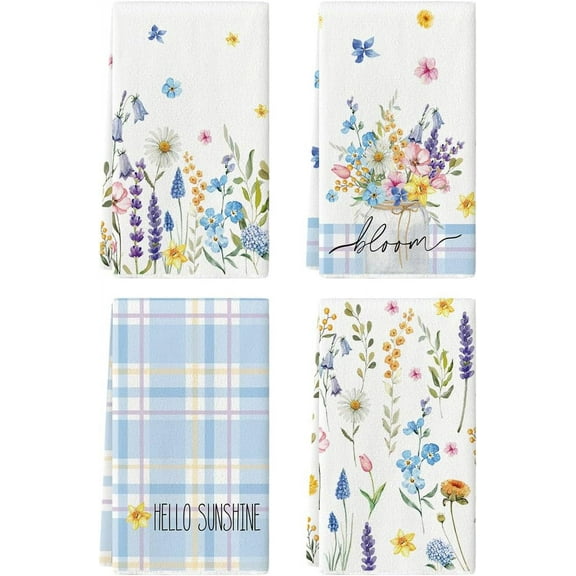 Flower Vase Hello Spring Kitchen Towels Dish Towels, 18x26 Inch Seasonal Decoration Hand Towels Set of 4