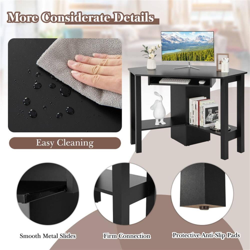 Demi Bonn Wooden Computer Corner Desk with Drawer for Home Office Sturdy Writing Workstation, Black