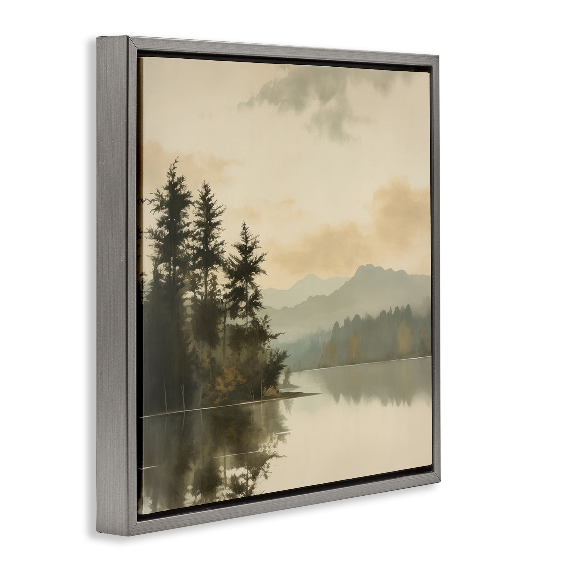 Stupell Industries Beige Mountain Landscape Landscape Painting Gray Floater Framed Canvas Art Print Wall Art, 25 x 25