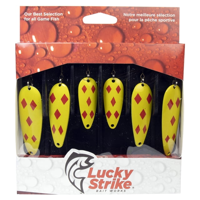 Lucky Strike Baitworks Yellow Red Diamond Devil Bait Assortment Kit + Devil Spoon Multi-Pack + 6 Pieces per pack + Fishing Spoons