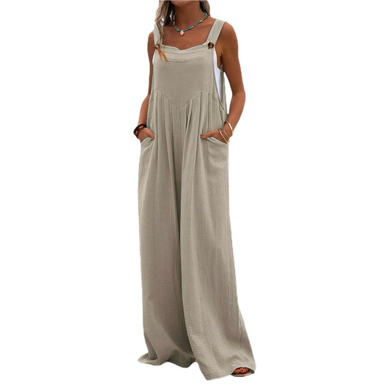 Women's Fashion Solid Color Jumpsuit Casual Button Wide Leg