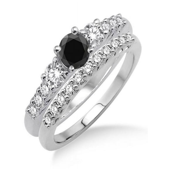 1.5 Carat Black Diamond Trilogy Bridal set on 10k White Gold