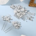 thumbnail image 3 of MIALLO Women's Silver Floral Hair Jewelry Set - Sparkling Vine Side Comb and Bobby Pins for Bride, Party, and Special Occasions, 3 of 8