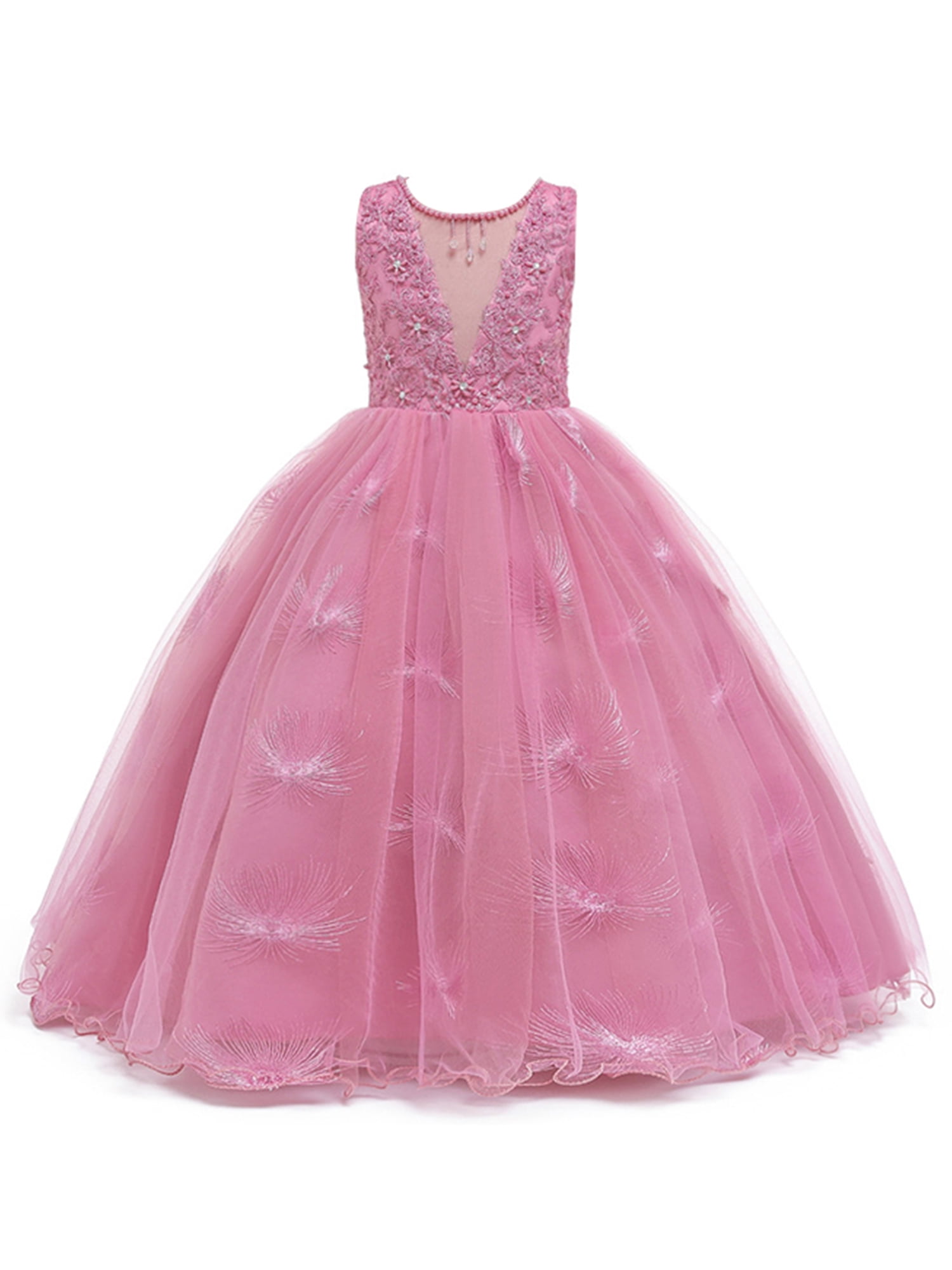 Kids Flower Girl Bow Princess Dress for Girls Party Wedding Bridesmaid Gown O89