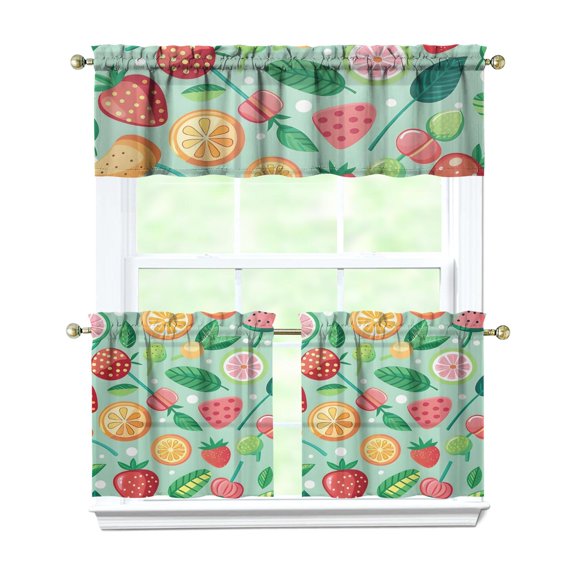 Fruit 3-Piece Kitchen Curtains Set Kitchen Curtains Sets with Valance for Windows Rod Pocket Machine Washable Kitchen Decor(54"x18" 2x27.5"x24")