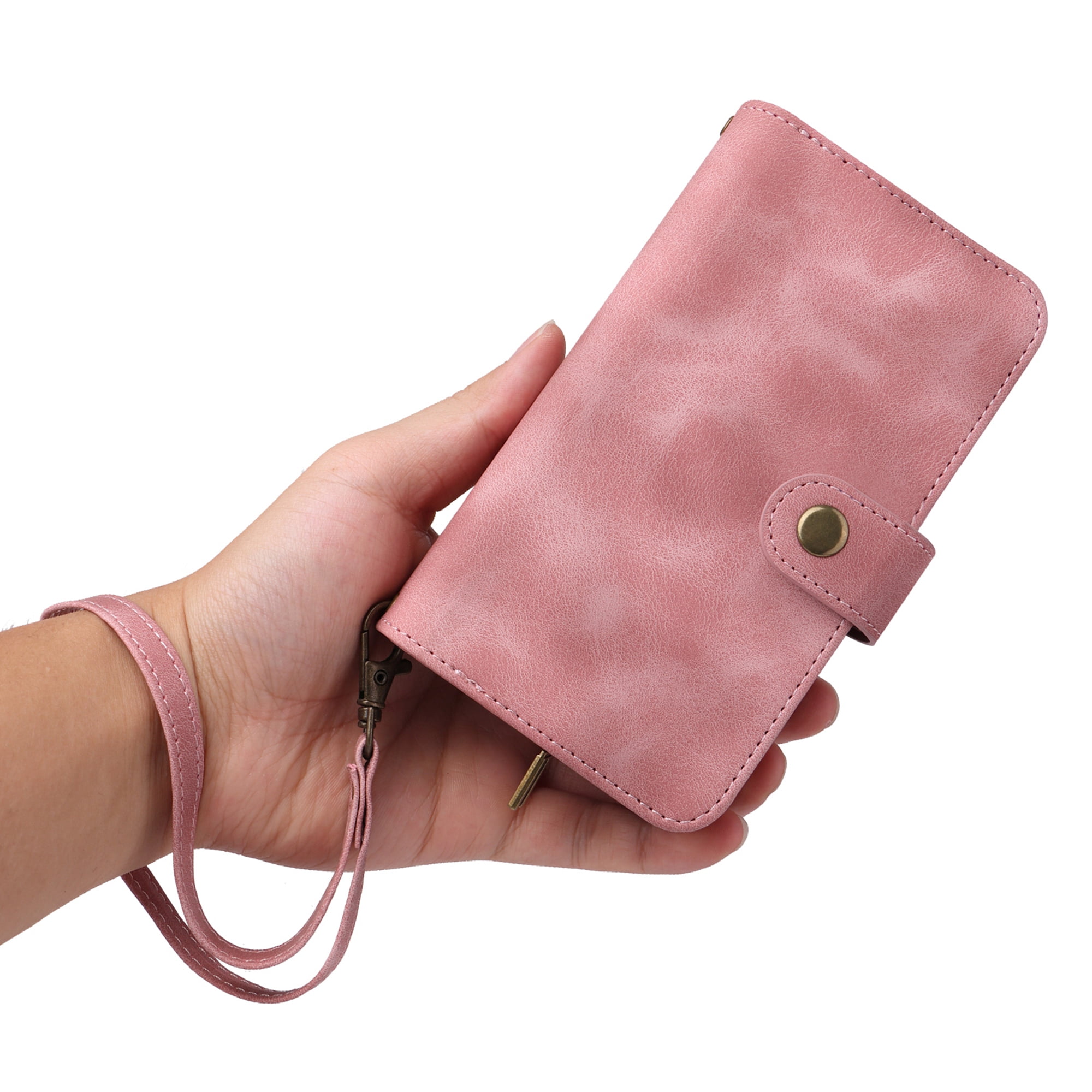 Dteck Crossbody Wallet Magnetic Phone Case for iPhone 13 Pro, Premium PU Leather Handbag Zipper Pocket with Lanyard Shoulder Strap Wristlet Folio Flip Case for Apple iPhone 13 Pro,Pink