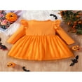 thumbnail image 3 of Robe Bébé Fille Manches Longues Col Imprimé Sourire Dessin Animé Plissé Volants Décontractée Robe de Soirée, 3 of 6