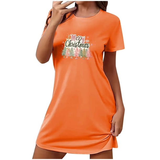 Camisón corto navideño para mujer, talla grande, con cuello redondo estampado y mangas cortas, para el pecho.