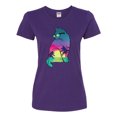 thumbnail image 2 of Neon Beach Sunset Cat California Vibes | Womens Animal Lover Graphic T-Shirt, Purple, Large, 2 of 4