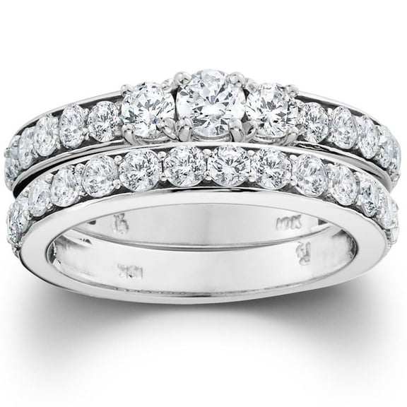 Pompeii 2 1/6ct 3-Stone Diamond Engagement Wedding Ring Set 10K White Gold (I/J,I1-I2)