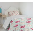 thumbnail image 4 of Ambesonne Fun Quilted Bedspread Set 2 Pcs, Happy Whales Pattern, Twin Size, Mint Peach Pink, 4 of 6