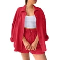 thumbnail image 4 of ReTeiv Women's Summer Two Piece Muslin Blouse Shirt And Shorts Clothes Two Piece Set Beach Outfit Set Two Piece Set Women, 4 of 4
