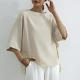 thumbnail image 6 of Women's Short Sleeve V Neck T-Shirt Tops Blouses Tees Loose Fit Crewneck Solid Color Casual Daily Wear Vacation Travel Loungewear Fashion Essential Gift for Women | CSEONE,Beige Free Size, 6 of 7