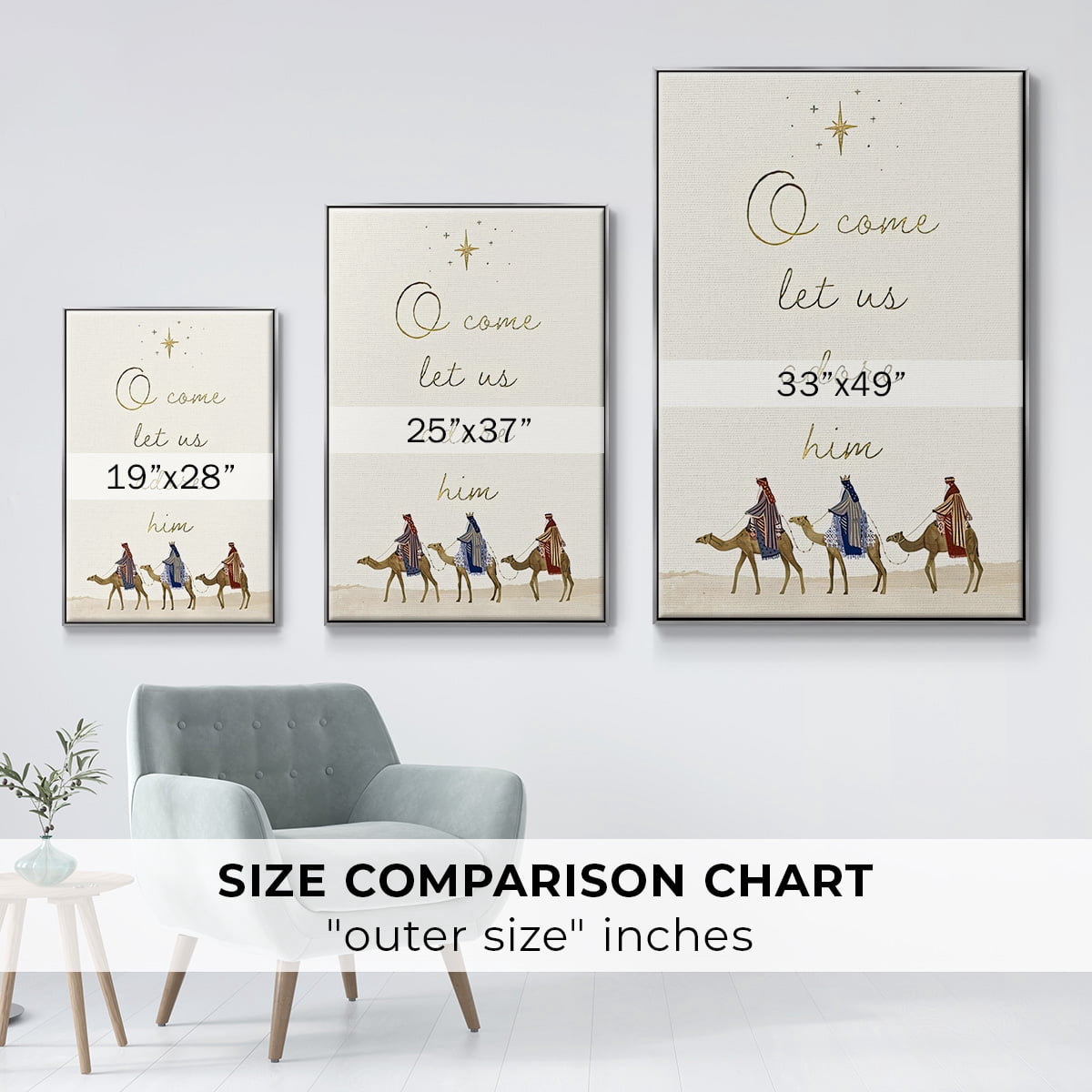 Away in a Manger Collection B - Framed Gallery Wrapped Holiday Canvas - 25 x 37 - Silver Frame