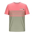 thumbnail image 4 of T-shirts for Men Plus Size under $5 Short Sleeves Stripe Turndown Patchwork Casual Pullover Fitness Sports T Shirt Pink XL, 4 of 6